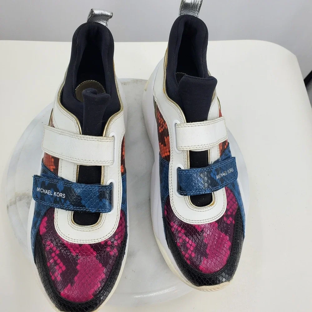 Michael Kors Keeley Multi Color Snakeskin Leather Chunky Sneakers Women 8M Shoes